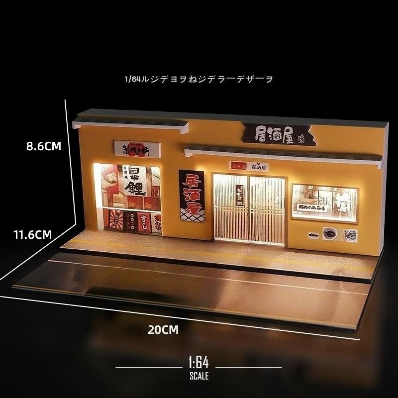 Lighting Japanese-style Ramen Shop Sushi Shop Miniature Scene for 1/64 Car Model Collection Home Decor Display Ornaments