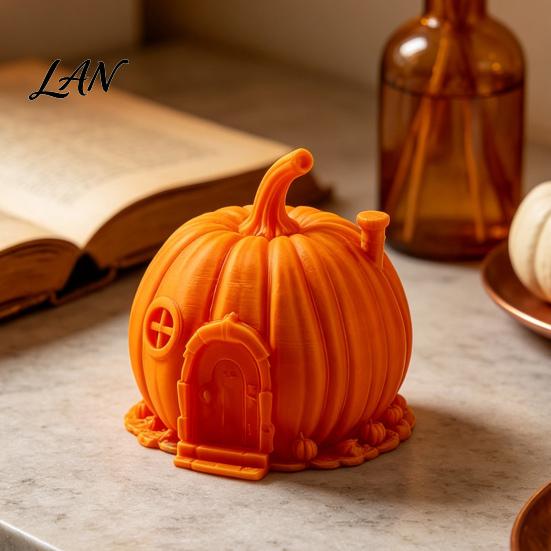 Micro Landscape Desktop Decoration 3D Printed Pumpkin House Ornament for Halloween, Miniature Fairy Tale Cabin Resin Figurine Figure Decoration,