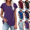 Женские однотонные плиссированные топы с короткими рукавами, летние повседневные футболки с круглым вырезом и пуговицами на талии, топы для женщин