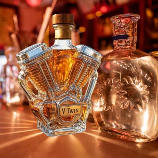 Whiskey Bottle Motorcycle Engine Decanter Handmade Glass Bottle Mechanical Aesthetics