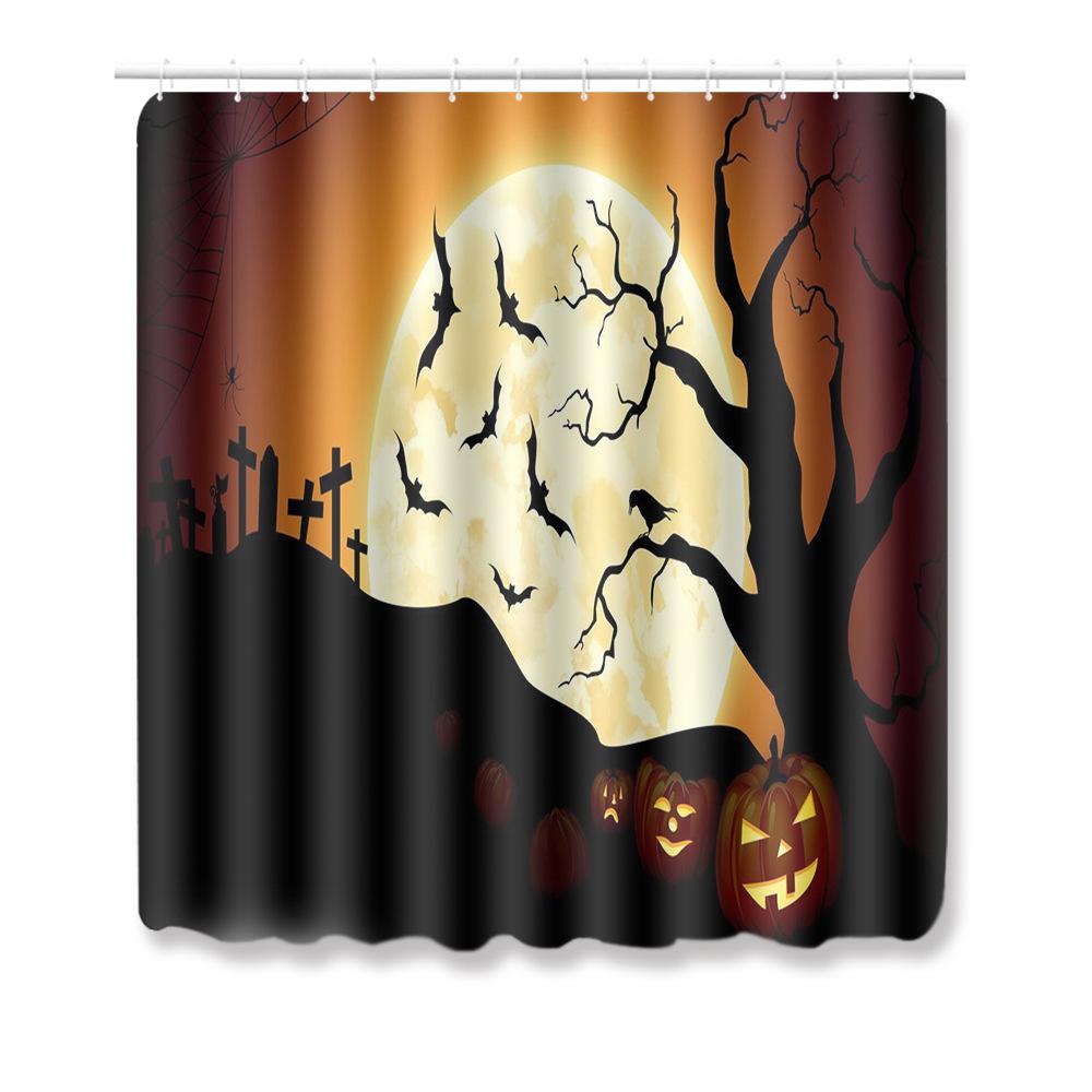 Halloween Shower Curtain Floor Mat Combination Four-Piece Set Bathroom Toilet Carpet Door Mat