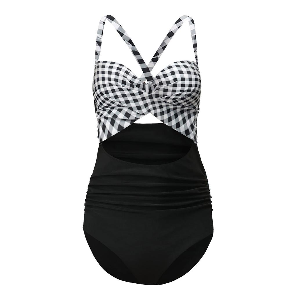 Womens Print Cutout Swimsuit Cross Back Bathing Suit