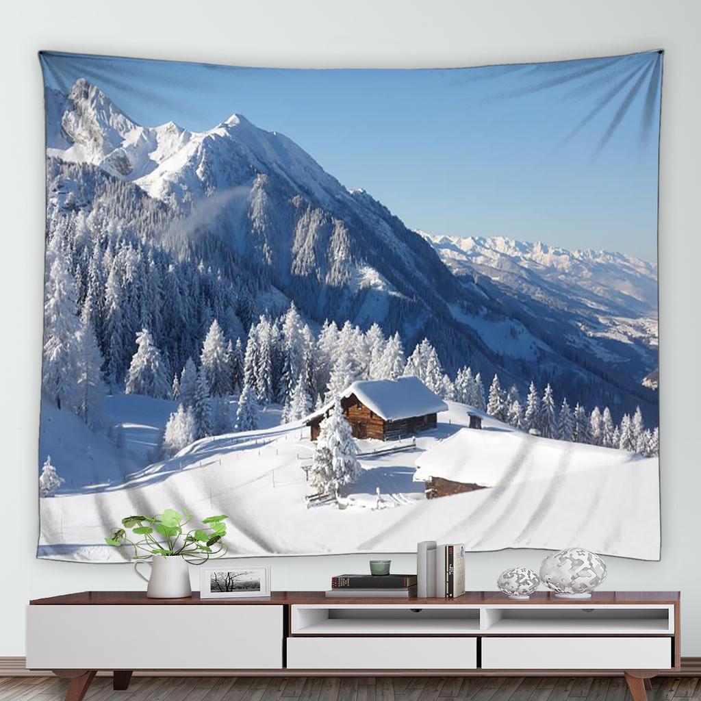 Зимний лес, снежный принт, гобелен с узором, домашняя спальня, гостиная, декор стен общежития, тканевый гобелен