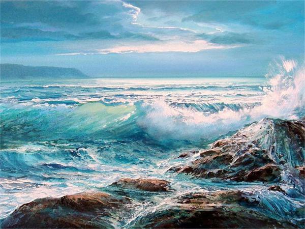 Полная квадратная круглая алмазная живопись, волна, морской пейзаж, домашний декор, вышивка, мозаика, пляжный пейзаж, подарок ручной работы