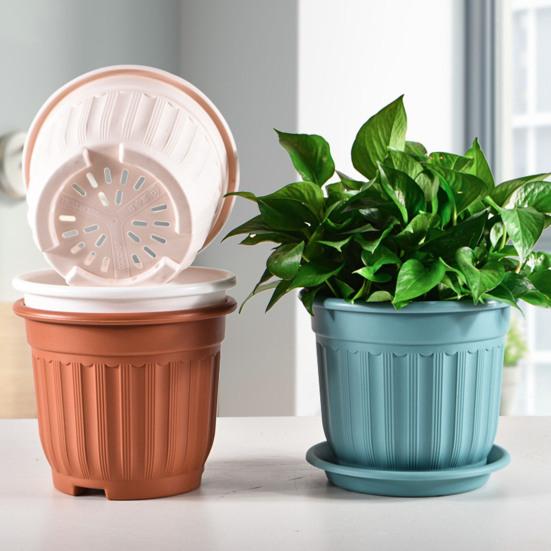 Большой цветочный горшок с блюдцем, однотонный цветочный горшок с дренажным отверстием, садовый цветочный горшок для роз, орхидей, суккулентов, трав
