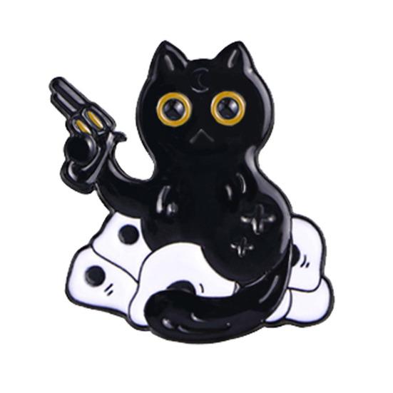 Enamel Craft Brooch Halloween Cartoon Black Cat Skeleton Shape Alloy Badge Compact Size Lapel Pin Easy to Fall Off Accessory