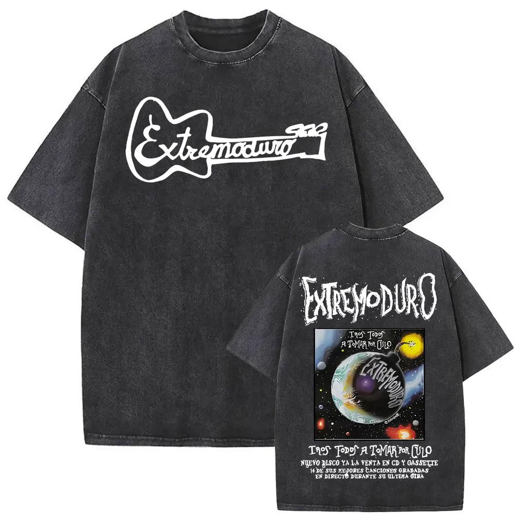 Rock Band EXTREMODURO Tour Vintage Washed Tshirt Men Fashion Hip Hop Street T Shirt Male Gothic Retro Oversized T Shirts