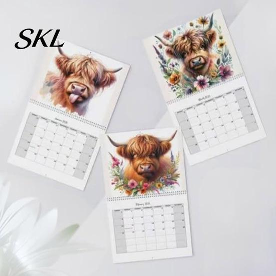 Professional Planning Calendar Highland Cow 2027, 12 Month Wall Hanging Planner with Decorative Desk Large Daily Blocks, Home Office Organizer, Lover