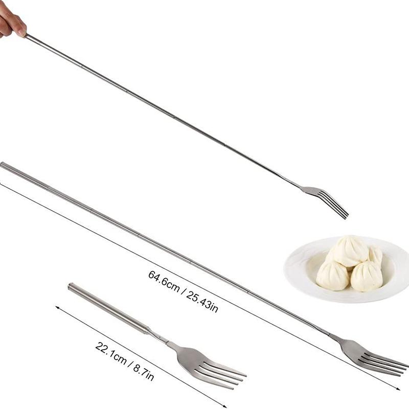 Silver Stainless Telescopic Extendable Fork Dinner Fruit Dessert Long Cutlery Forks Barbecue Meat Fork Kitchen Accessories Tools KTY