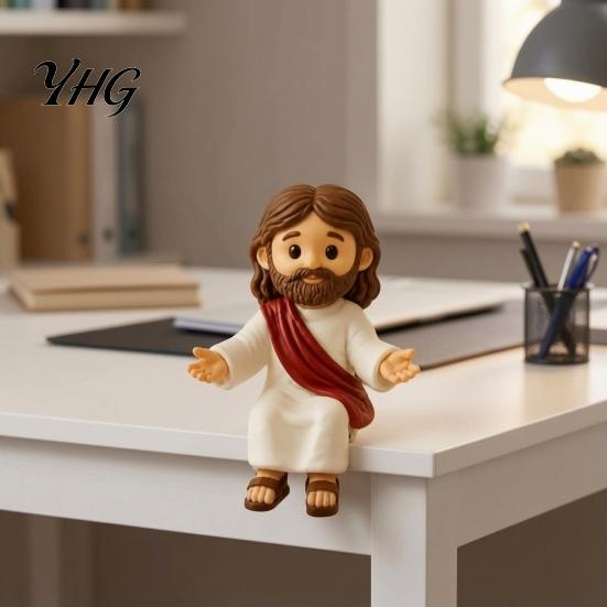 Stylish Tabletop Decorations Cute Praying Jesus Resin Figurine, Blessing Character Desktop Statue, Creative Statues for Entryway Religious Collectible