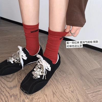 [sheii Su Yinyin] Кимчи Они~ Ретро квадратный носок жемчужный бант повседневные нравственные тренировочные туфли женские туфли Форреста Гампа