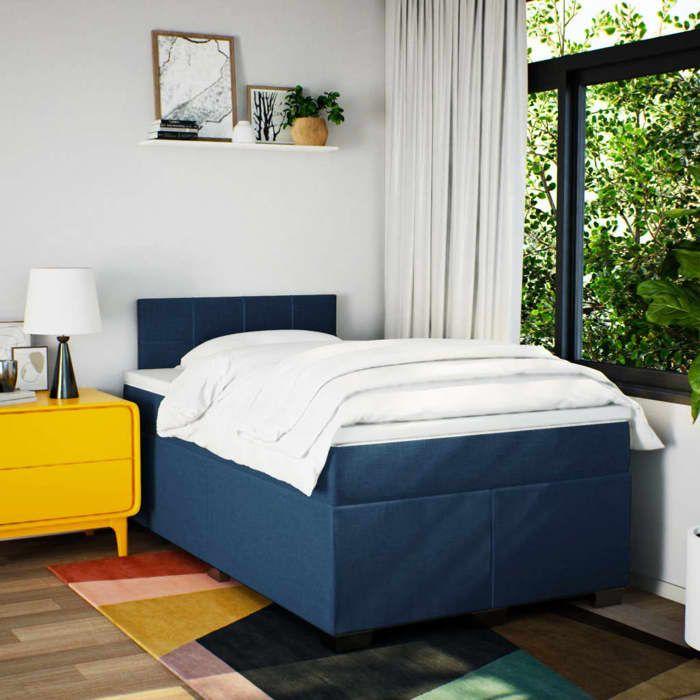 Maison Exclusive - Sommier à lattes de lit avec matelas Bleu 120x200 cm Tissu
