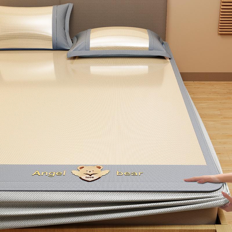 Machine Washable 3-Piece Ice Silk Cooling Mat Set with 2 Pillowcases, Breathable Summer Bed Sheet for Home Dorm, Soft Fitted Sheet