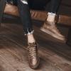 Winter Mid Cut Men's Boots With Warm Fur Trendy Outdoor Men's Trendy Boots With Side Zipper Retro Lace Up Men's Casual Shoes