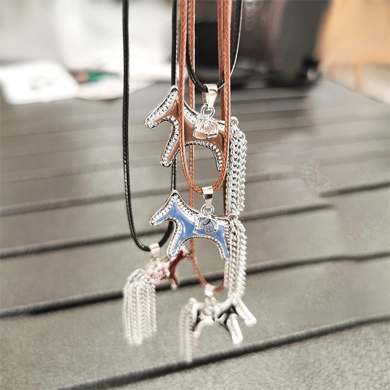 Titanium Steel Horse Pony Tassel Pendant Necklaces Women Mujer Adjusting Long Rope Sweater Chain Neck Accessories Gifts