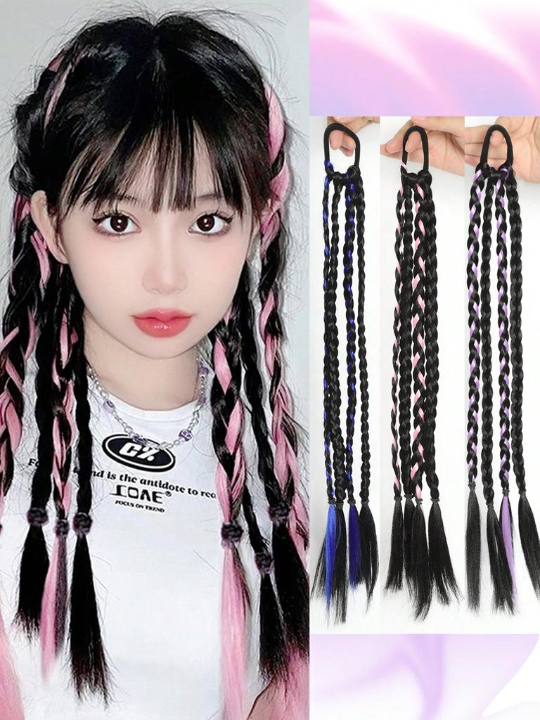 Synthetic Long Ponytail Extendeds Boxing Braid With Elastic Hair Loop Bubble Braid Double Ponytail Ring Buckle Heat Resistant Boxing Braid