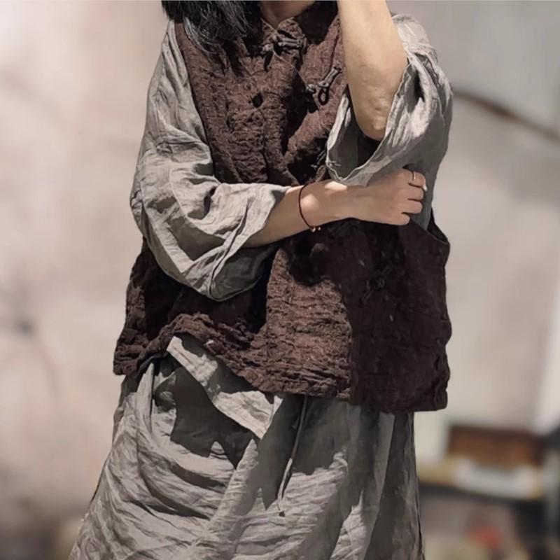 Johnature Women Vintage Vests Tops Autumn Solid Color Button Chinese Style High Quality Female Tops