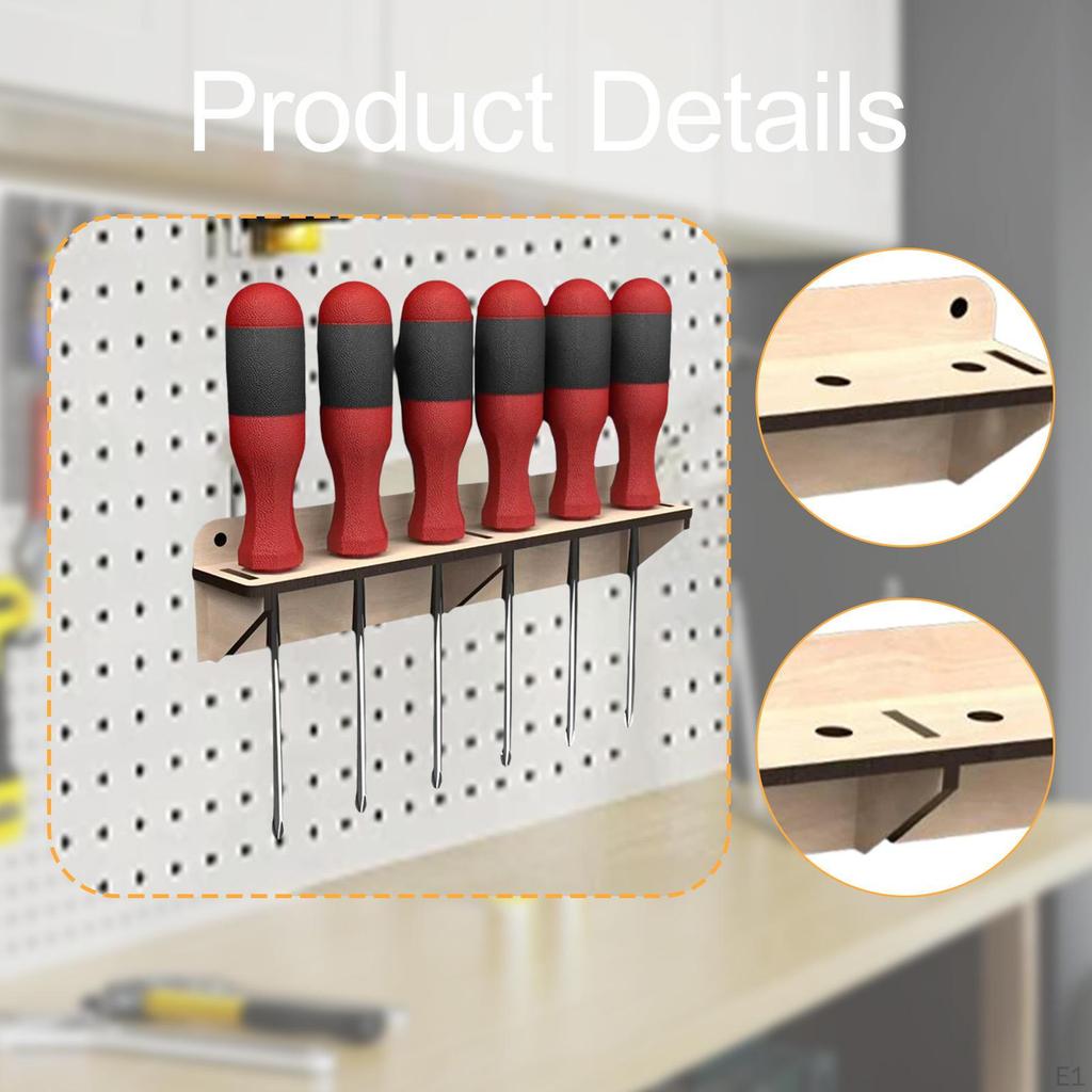 Screwdriver Holder Wall Mount Hanger Wooden Multiple Holes Organizer Tool for