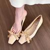 Fashion 2024 Brand Women's Shoes Shallow Women's High Heels Fashion Butterfly-knot Dress Pumps Women Hot Sale Square Toe Flat Low Heels