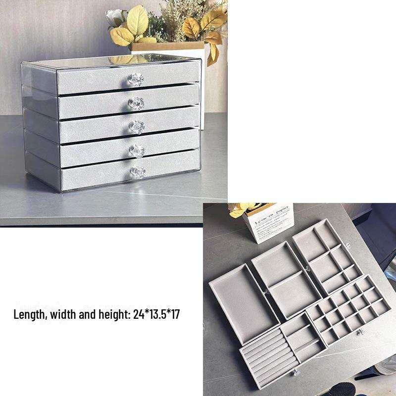 [Новинка 2024 г.] Бархатная шкатулка для украшений: Многоуровневый ящик для хранения сережек и браслетов