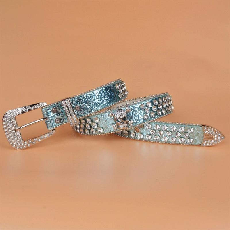 Стимпанк Ремень со стразами Женский Пояс на талию Западный Ковбойский Ремень из ПУ кожи с черепами и заклепками для Девочки-подростка Женский Мужской