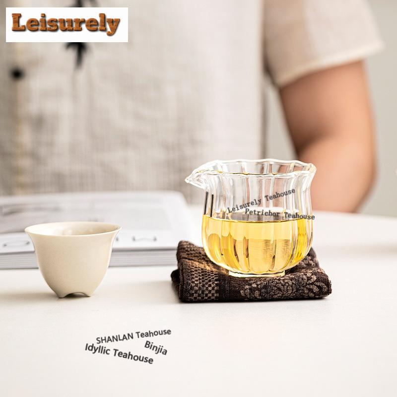 140ml Glass Vertical Grain Tea Pitcher Tea Divider Cha Hai Dispenser Justice Cup Fair Mug Tea Services Craft Supplies Ornaments