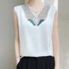 Летний женский шелковый жилет без рукавов с v-образным вырезом, свободный сетчатый топ
