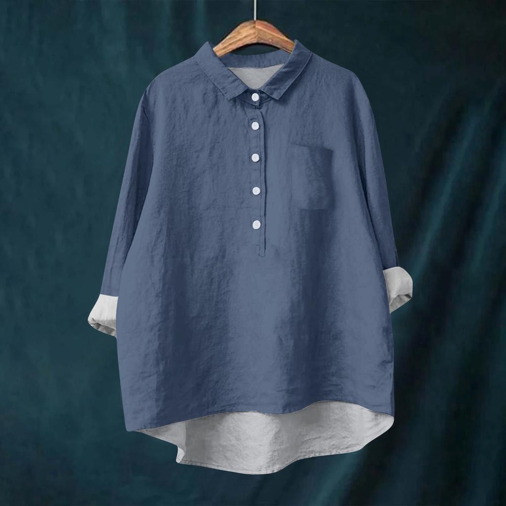 Женская рубашка-блузка с длинными рукавами и пуговицами, однотонный повседневный подол, нестандартный воротник рубашки