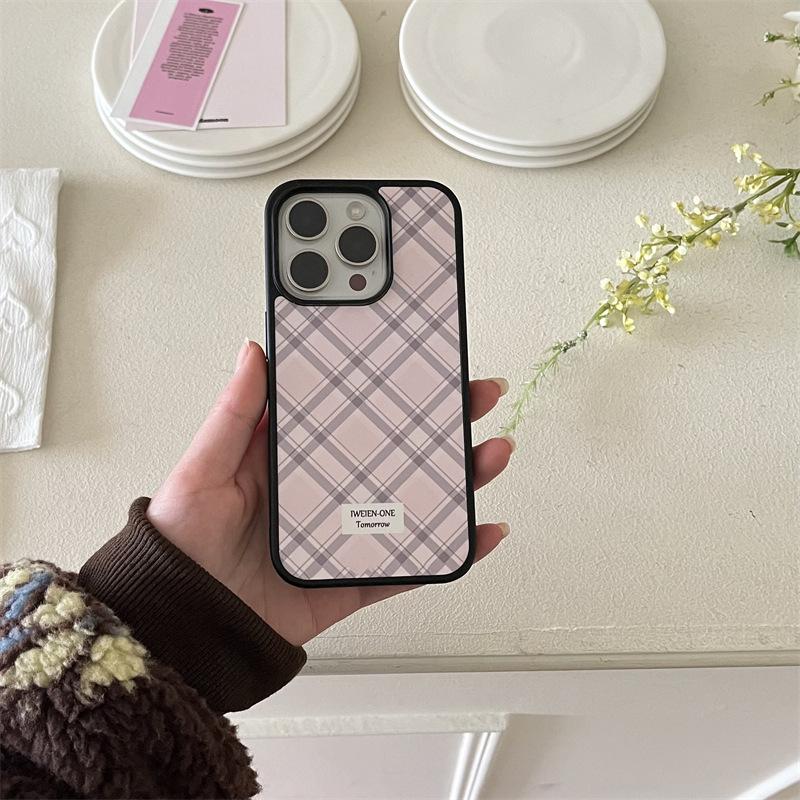 Korean ins simple pink and blue diamond pattern case suitable for iPhone 17 Pro Max, Apple 16, 15/14 film case