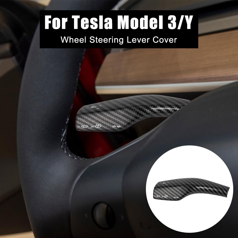 Interior Remodel Carbon Fiber Car Column Shift Knob Cover Decor Armor Steering Rod For Tesla Model 3 Y ABS
