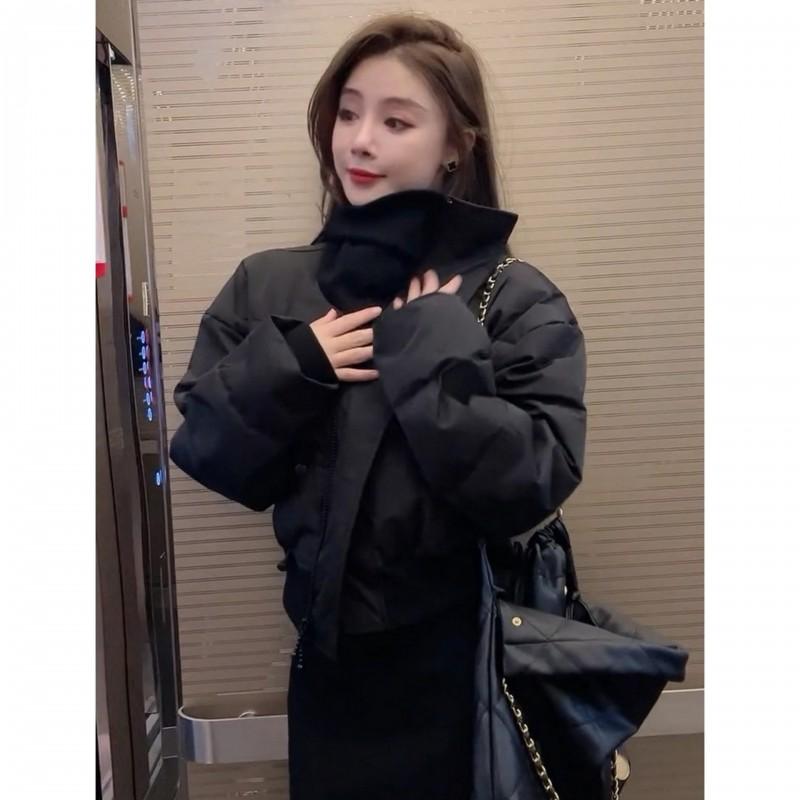 Womens Short Puffer Jacket 2026 Winter Warm Thick Cotton-Padded Coat Loose Fit Stand Collar Zip Front