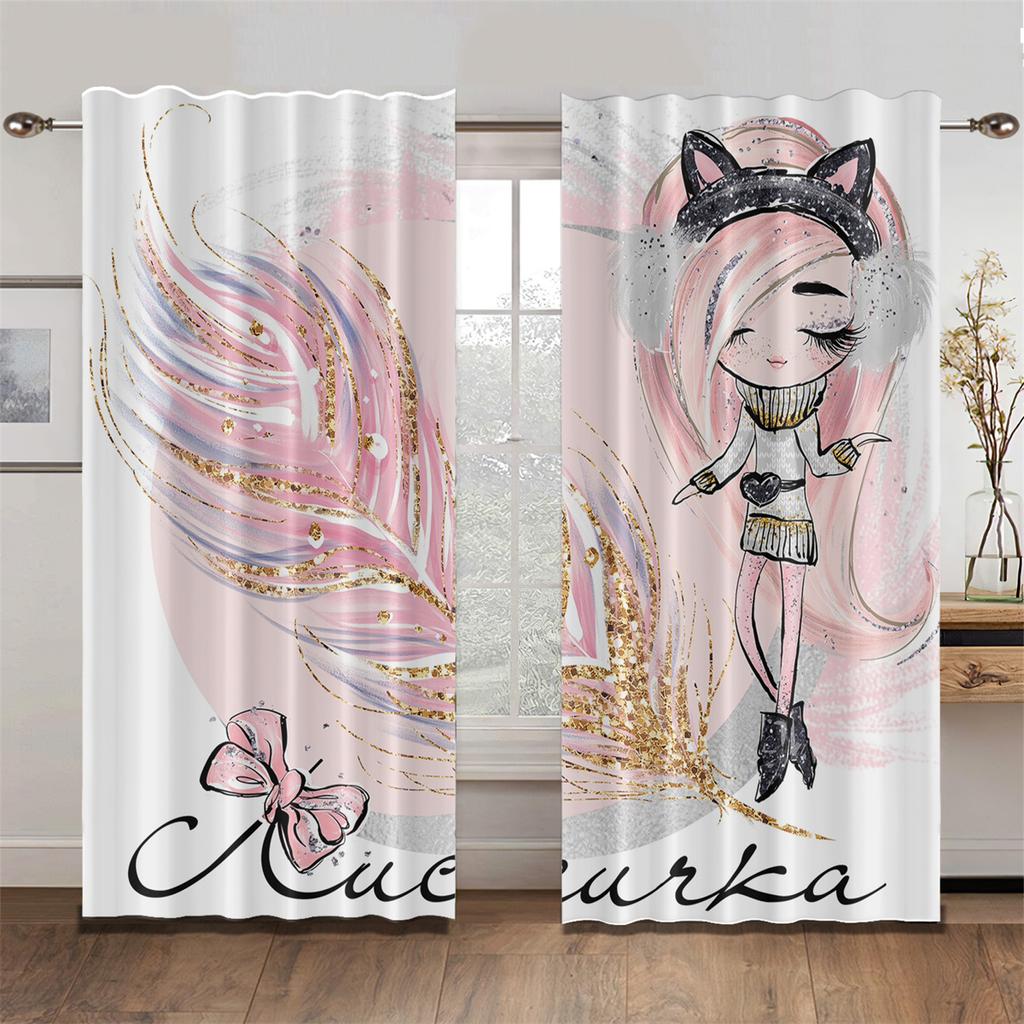 Lovely Parisian Dance Girl Princess Elf Pink Drapes Window Curtains Living Room Bedroom Decor Light Filtering Set Of 2 Made Polyester Area