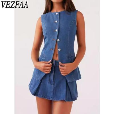 Женские модные повседневные однотонные принты лето весна без рукавов с круглым вырезом юбка костюмы