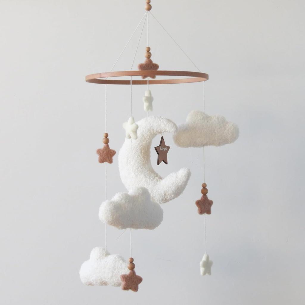 Мобиль для детской кроватки Облако Луна Мобиль Облако для детской кроватки Нейтральный Бохо Облака и Звезды Мобиль Луна Буклированный Мобиль