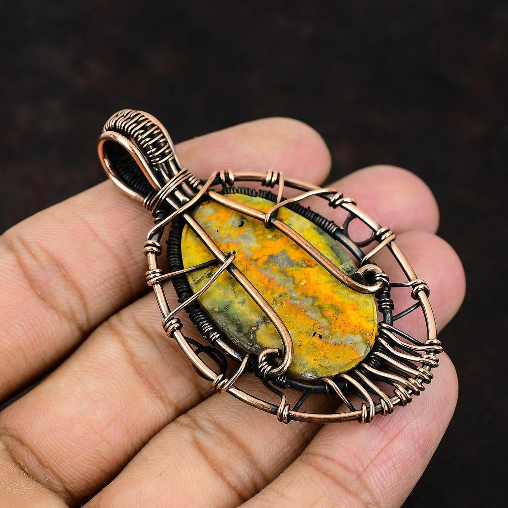 Кулон Дерево Жизни из Яшмы Шмель, обернутый медной проволокой, Кулон с драгоценным камнем, Кулон ручной работы для женщин, Медные украшения, Украшения из Яшмы Шмель