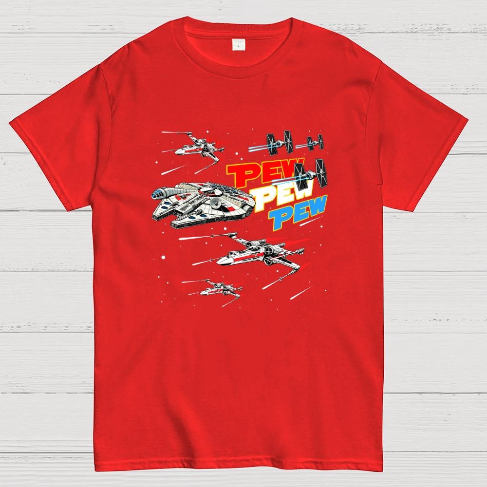 Red White and Pew Pew Pew Cotton Casual Cool Loose T-Shirt