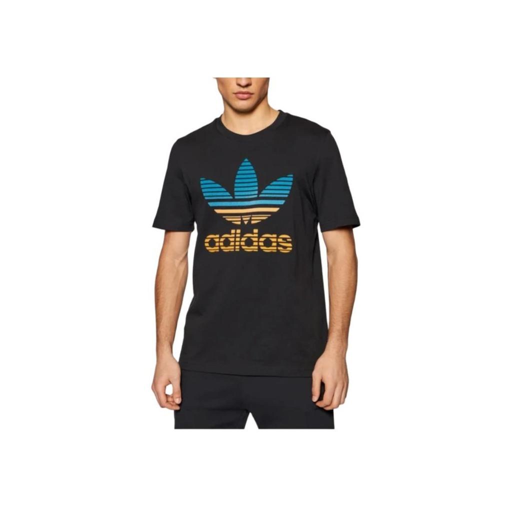 Adidas Футболка Originals Trefoil SS22 с цветным логотипом и круглым вырезом, мужские топы, черная GP0166