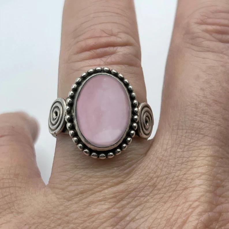 Rose Quartz Oval Gemstone Ring, Solid 925 Sterling Silver Ring, Unisex Gift, Statement Ring, Silver Jewelry, Ring For Her