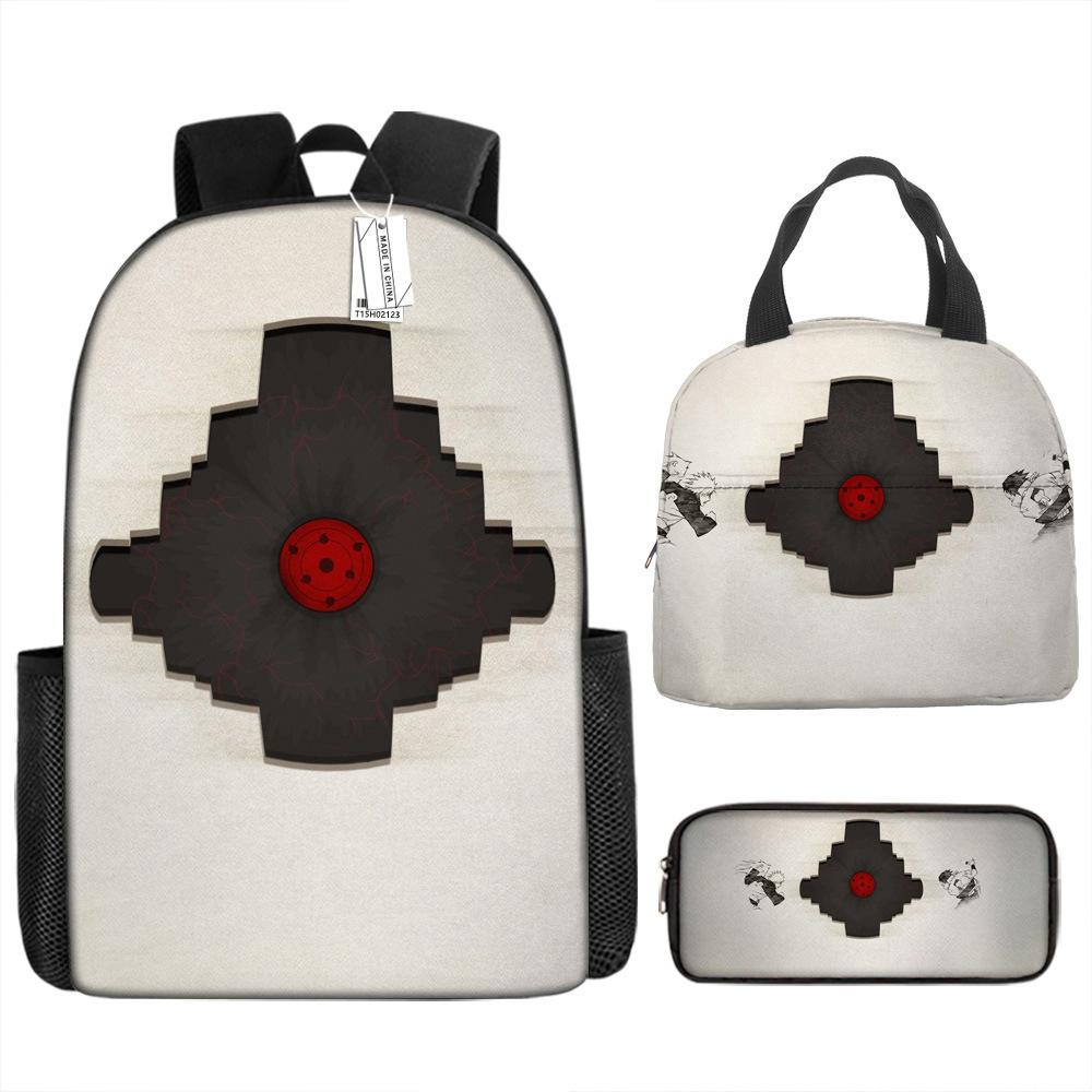 Наруто Шиппуден Начальная и средняя школа Школьный рюкзак Большой вместимости Кампусный рюкзак Сумка для ланча Пенал Набор из трех предметов