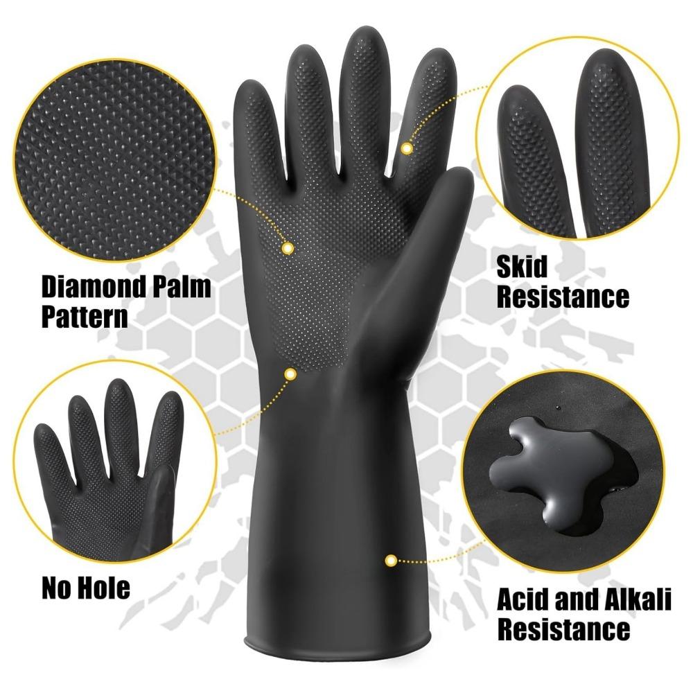 Heavy Duty Latex Gloves Multi-purpose Kitchen Dishwashing Scrub Gloves Household Non-slip Wear-Resistant Black Work Latex Gloves