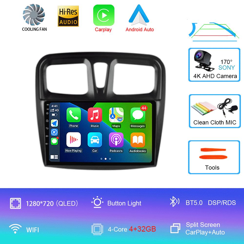 Автомобильное радио Android 14 Carplay для Renault Logan 2 Sandero 2 2012 2013 - 2019 Навигация GPS Мультимедийный проигрыватель Wi-Fi+4G BT DSP 2DIN