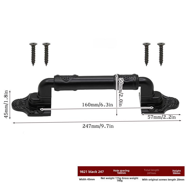Черная прочная металлическая ручка для амбарных дверей для деревянных или раздвижных дверей