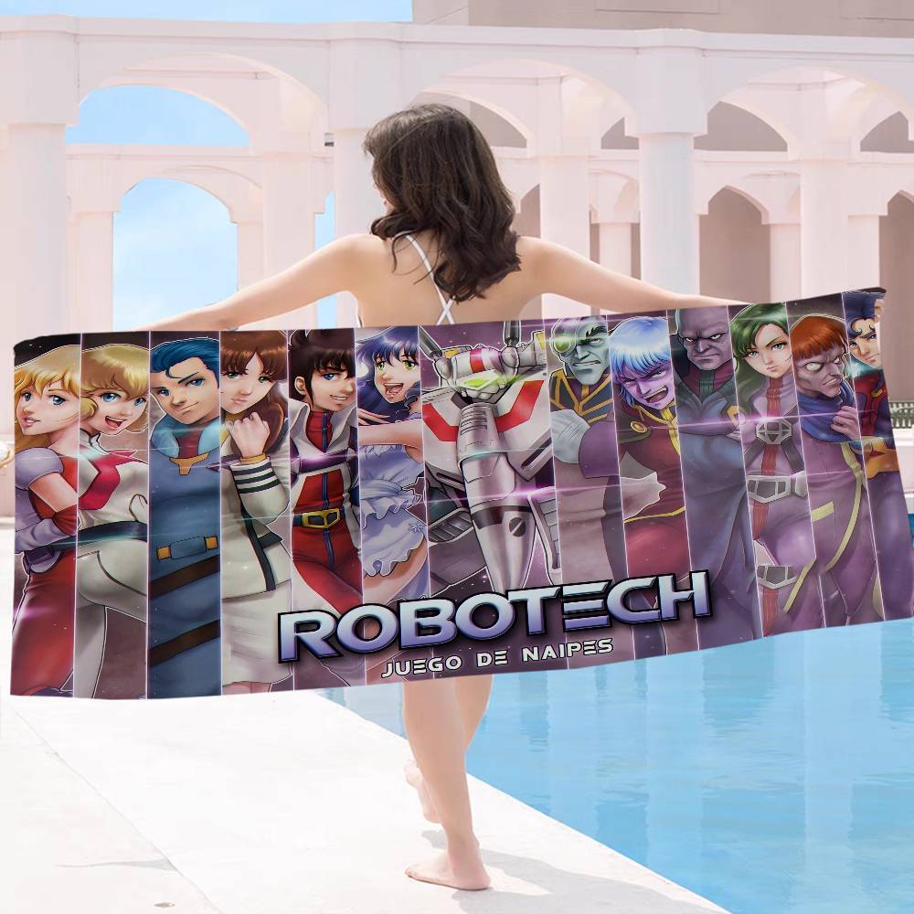Мультяшное Микрофибровое Одеяло R-RobotechS Быстросохнущие Пляжные Полотенца Большого Размера с Принтом Супервпитывающее Полотенце-Одеяло для Бассейна
