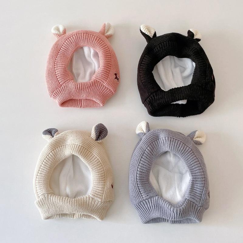 Детская вязаная шапка Зимняя плюшевая шапка Детская милая шапка с ушками Шапка для защиты ушей младенца