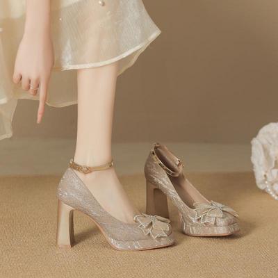 Туфли на толстом каблуке Мэри Джейн с бантом на платформе и квадратной головкой в корейском стиле для женщин