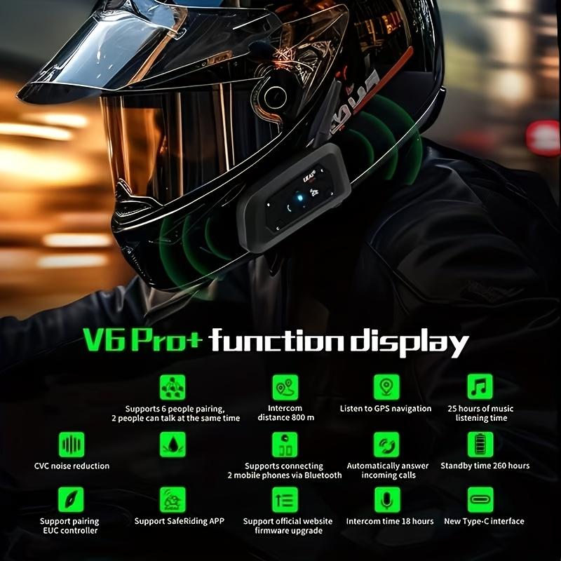 Motorcycle Helmet Intercom 1500m 6 Riders System - HD Sound Quality with Noise Reduction and Bluetooth Music Sharing