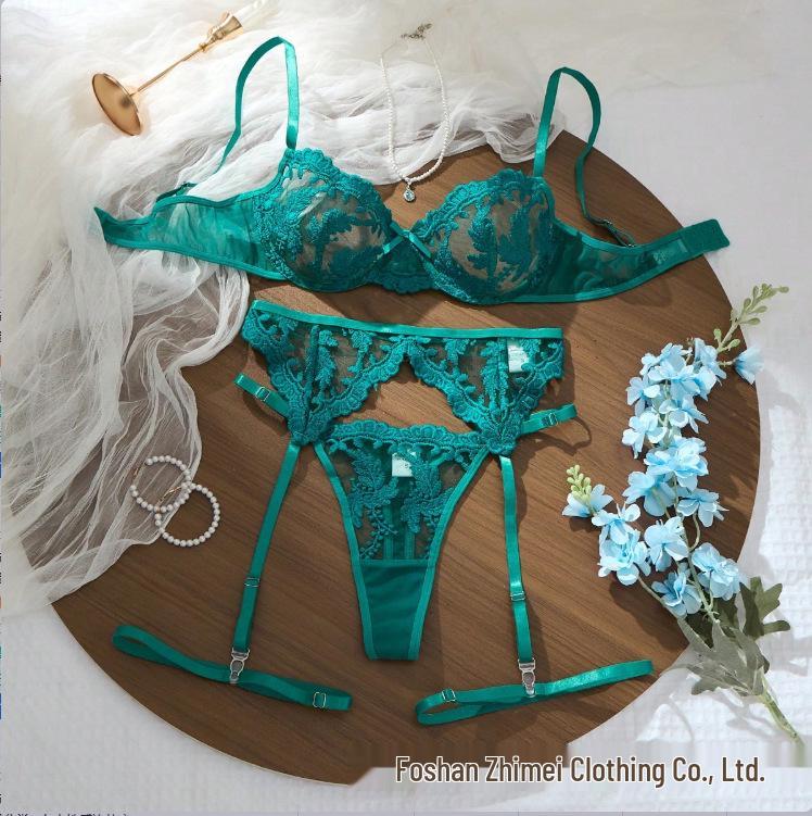 Y Прозрачный сетчатый комплект нижнего белья для трансграничной торговли: Сексуальный женский прозрачный бюстгальтер из трех частей