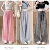 2025 Women's High-Waist Plaid Wide-Leg Pants - Summer Casual Straight-Leg with Drawstring
