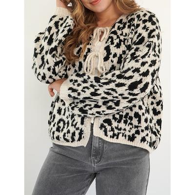 Новый трикотажный кардиган с круглым вырезом и шнуровкой с леопардовым принтом для женщин, осенне-зимний, модный уличный свитер-пальто