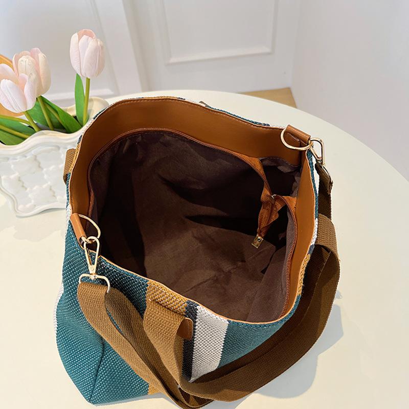 Большая сумка женская новая мода полосатая парусиновая сумка для поездок на работу ручная на плечо мессенджер трендовая большая вместимость сумка-тоут